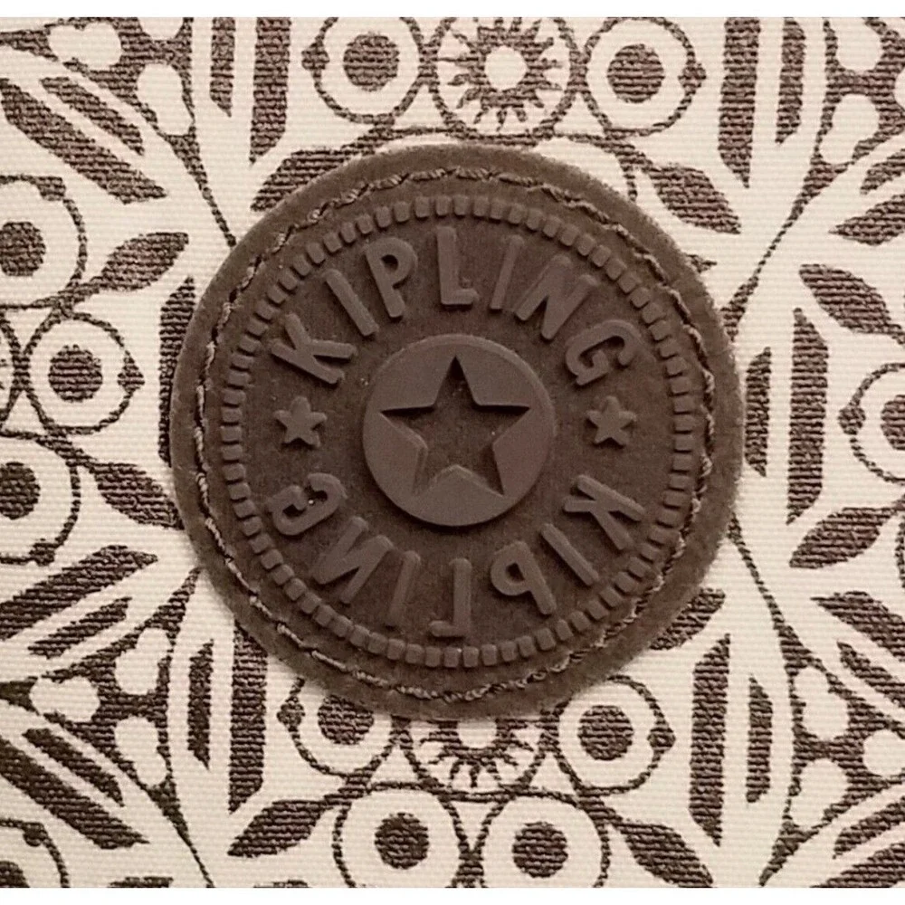 KIPLING Padded‎ Nylon Geometric Laptop Sleeve Case Brown Cream Preown